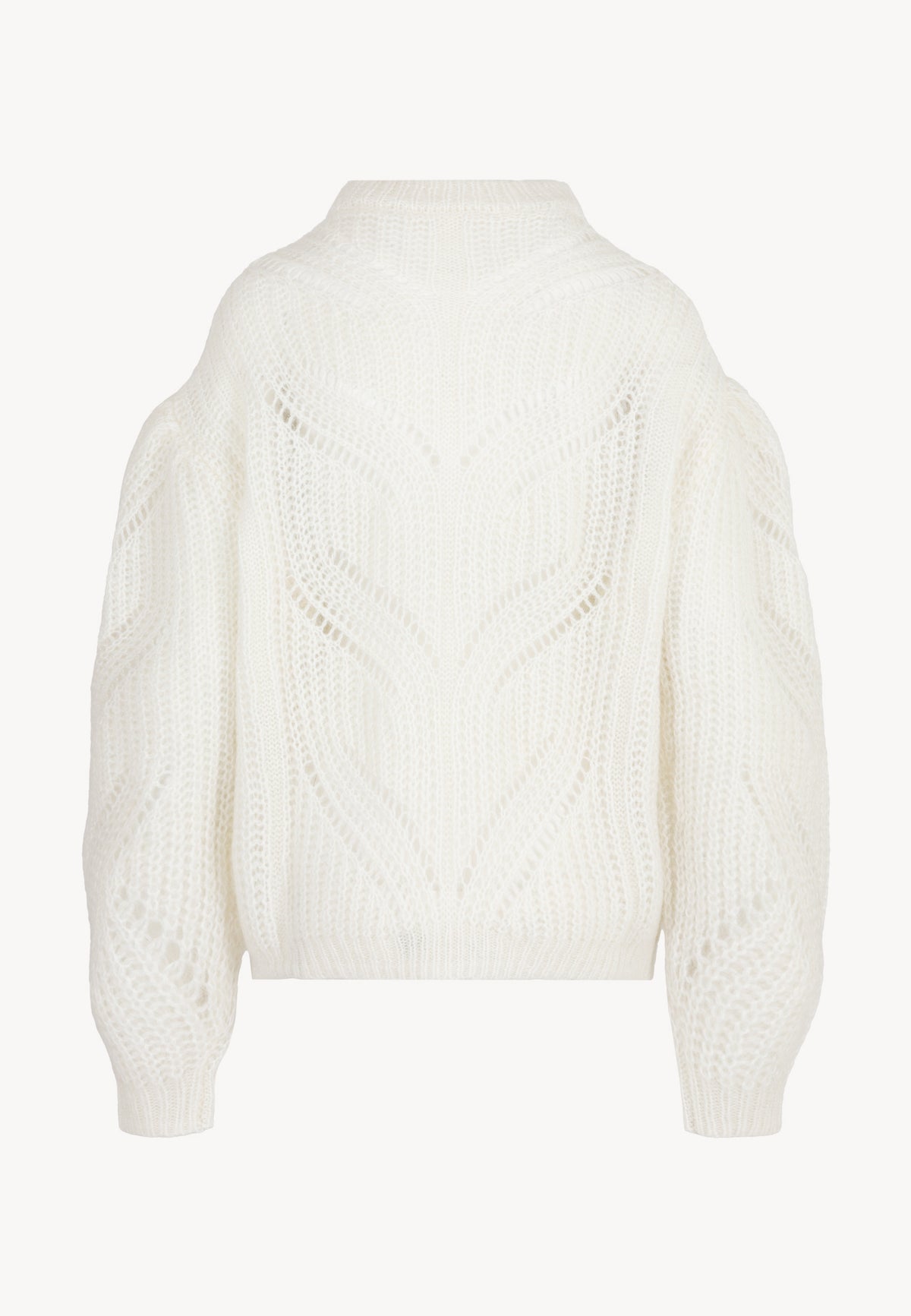 Back view of the cream ROSSO openwork sweater.