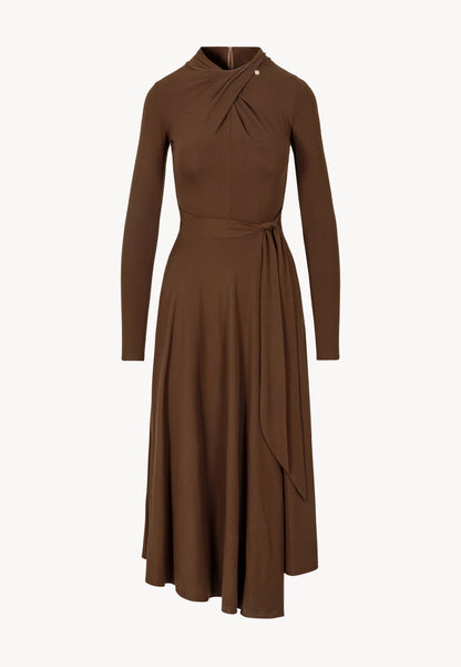 Brown midi dress with decorative twist ROTTA