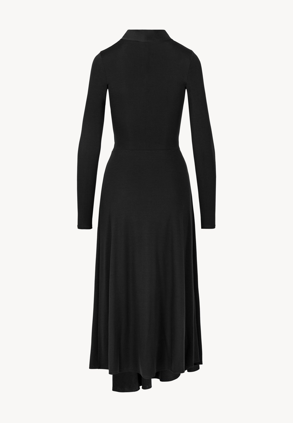 Back view of the black midi ROTTA dress with an asymmetrical hem.