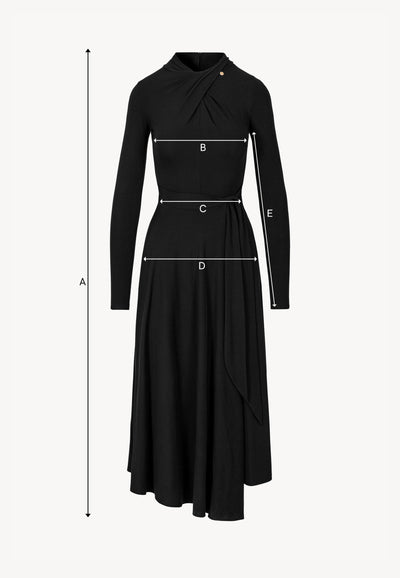 Black midi dress with decorative twist ROTTA