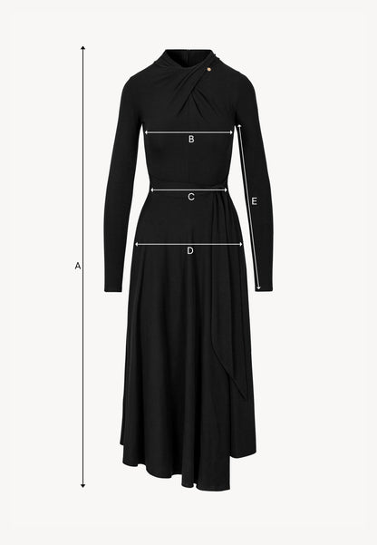 Black midi dress with decorative twist ROTTA