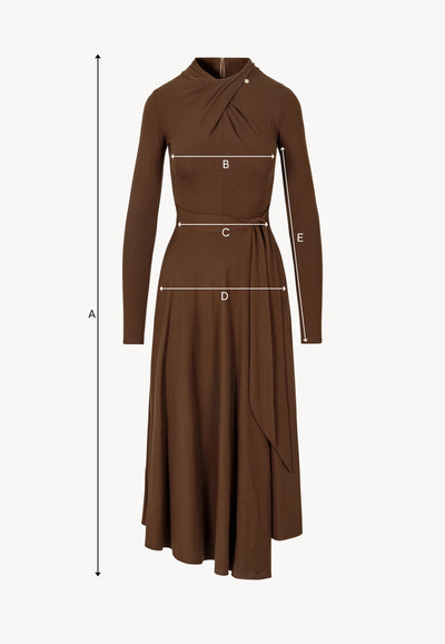 Brown midi dress with decorative twist ROTTA