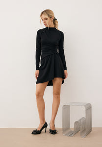 SALOMEI black dress with ruching at the waist