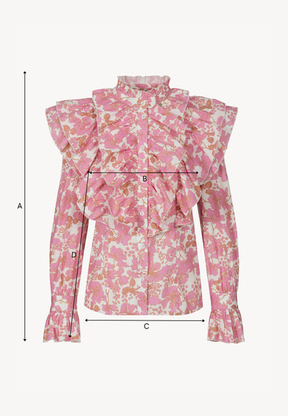 Cream women's shirt with stand-up collar and ruffles SANNI