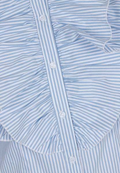 Blue women's shirt with stand-up collar and ruffles SANNI