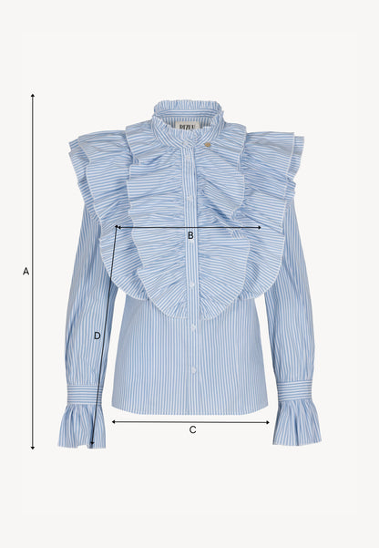 Blue women's shirt with stand-up collar and ruffles SANNI