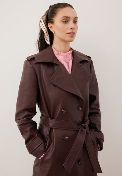Brown eco-leather trench coat VENEKIA