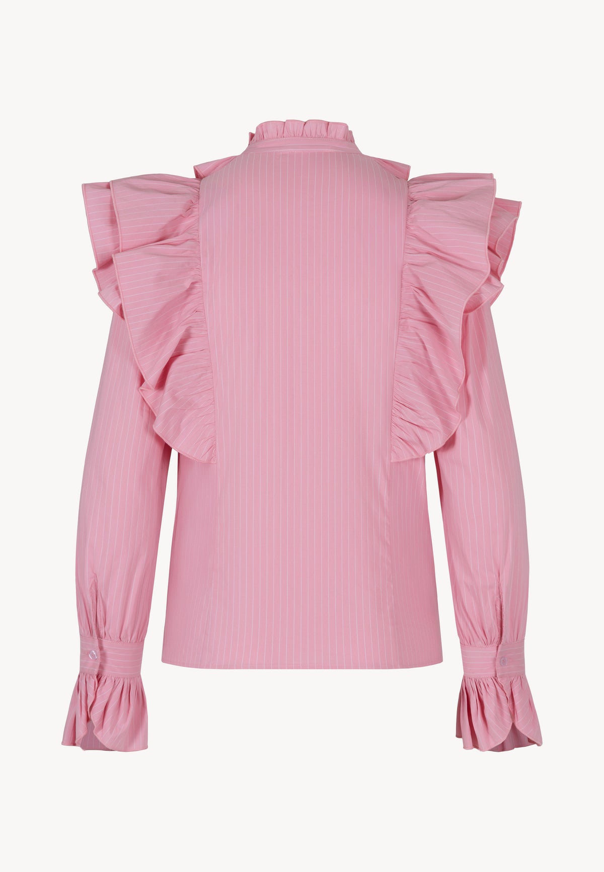 The back of the pink shirt with decorative ruffles SANNI.