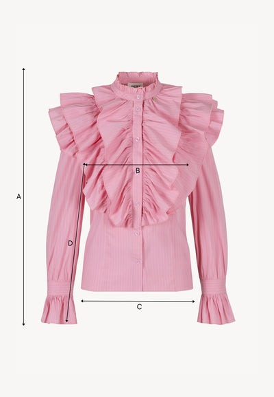 Pink women's shirt with stand-up collar and ruffles SANNI