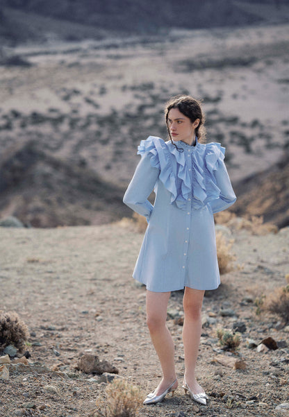 Light blue SANN mini dress with decorative ruffles