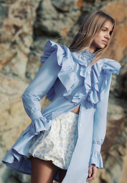 Light blue SANN mini dress with decorative ruffles