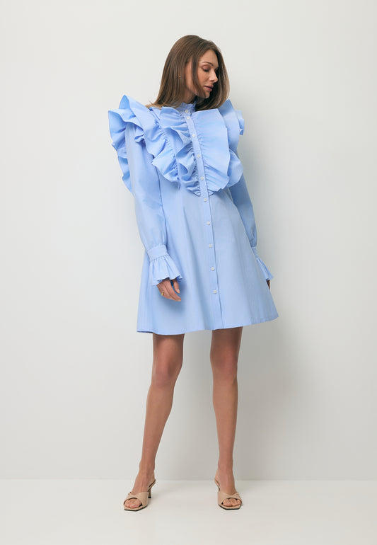 Light blue SANN mini dress with decorative ruffles