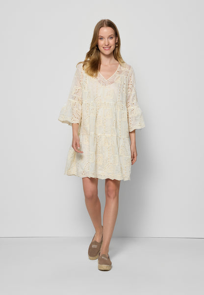Cream mini dress with decorative sleeves SANTIA
