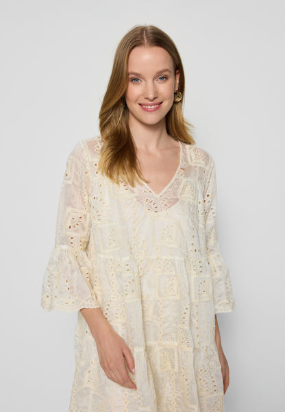 Cream mini dress with decorative sleeves SANTIA