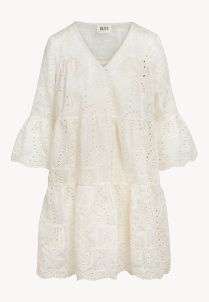 Cream mini dress with decorative sleeves SANTIA