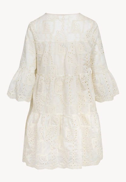 Cream mini dress with decorative sleeves SANTIA