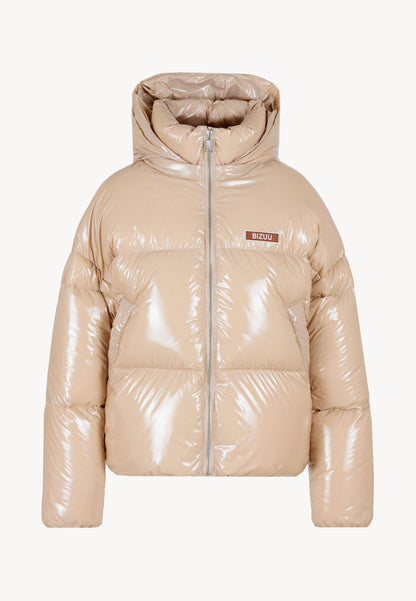 Beige puffer jacket made of glossy fabric SANYA