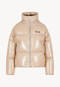 Beige puffer jacket made of glossy fabric SANYA
