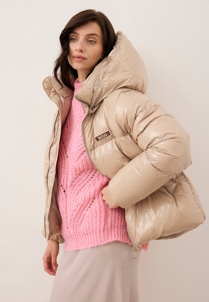 Beige puffer jacket made of glossy fabric SANYA