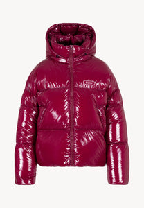 Burgundy puffer jacket made of glossy fabric SANYA