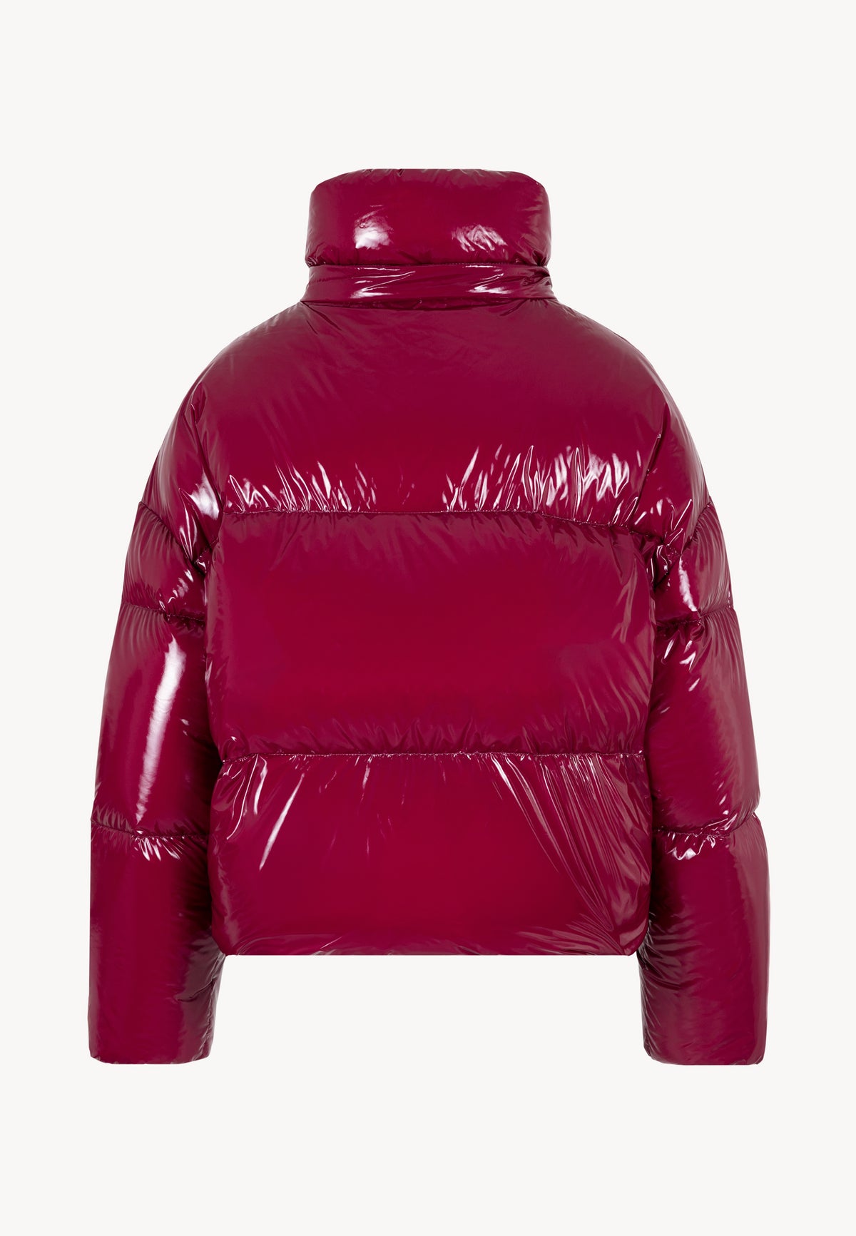Back view of the burgundy SANYA goose down jacket with hood.