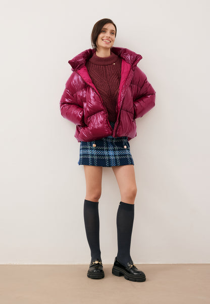 Burgundy puffer jacket made of glossy fabric SANYA
