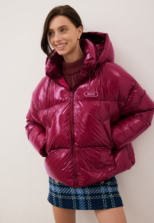 Burgundy puffer jacket made of glossy fabric SANYA