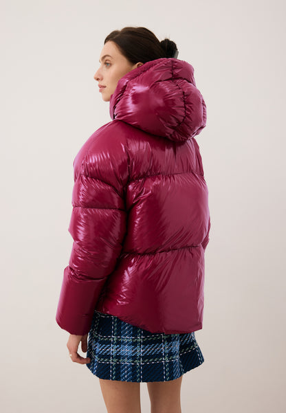 Burgundy puffer jacket made of glossy fabric SANYA