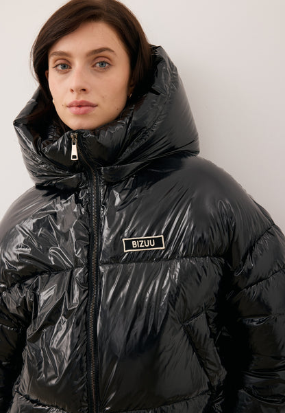 Black puffer jacket made of glossy fabric SANYA