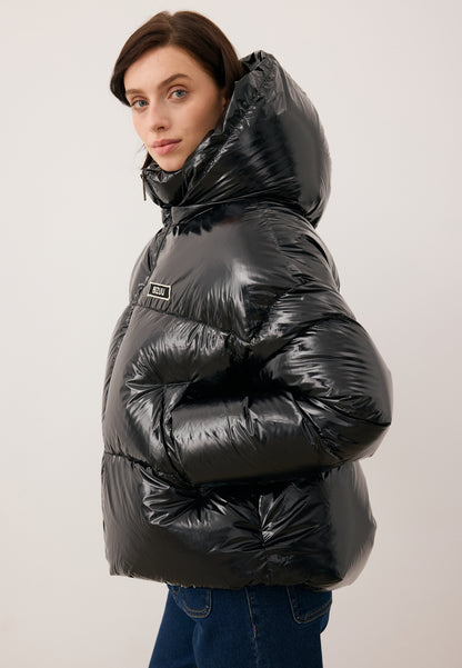 Black puffer jacket made of glossy fabric SANYA