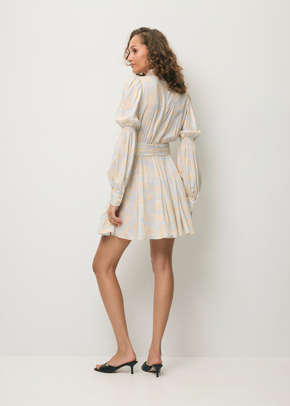 Blue mini dress with a decorative neckline SIERRA