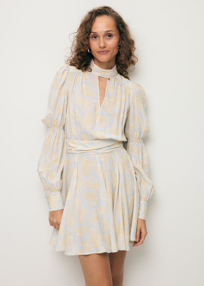 Blue mini dress with a decorative neckline SIERRA