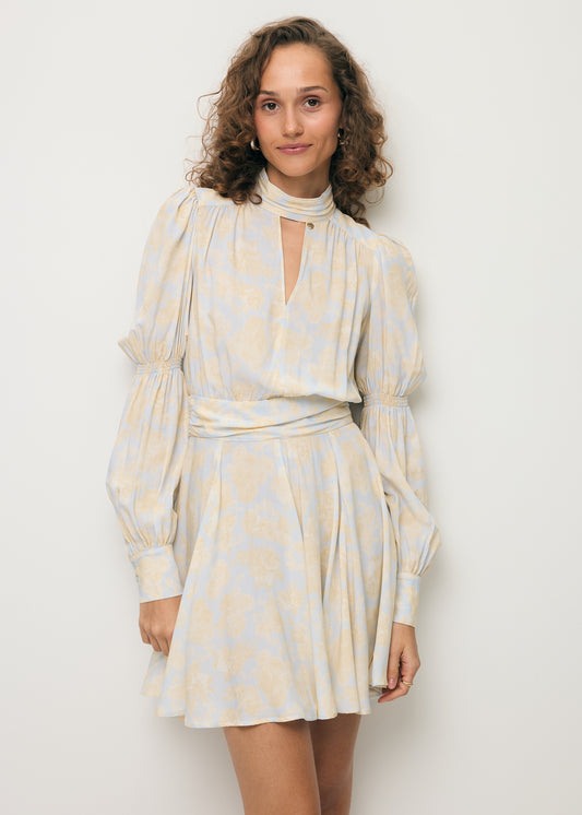 Blue mini dress with a decorative neckline SIERRA
