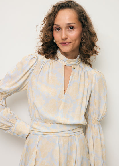 Blue mini dress with a decorative neckline SIERRA