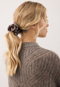 SILKY brown logo silk hair elastic band