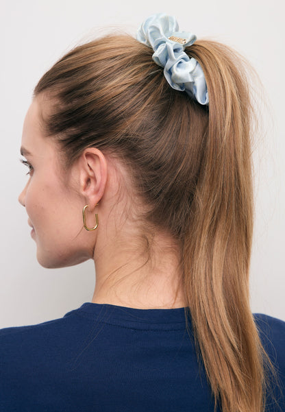 Blue SILKY silk scrunchie with logo