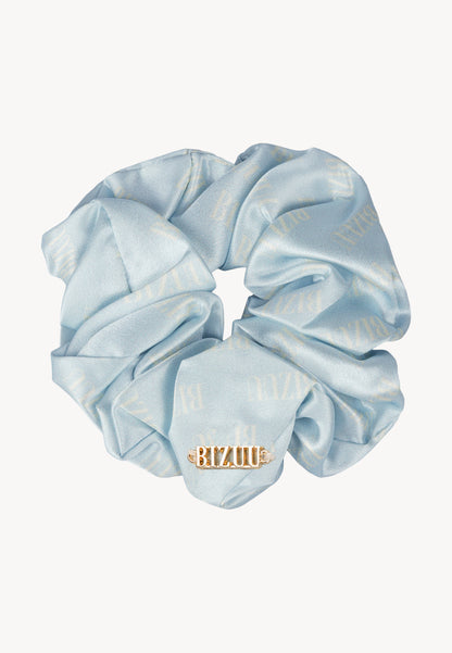 Blue SILKY silk scrunchie with logo