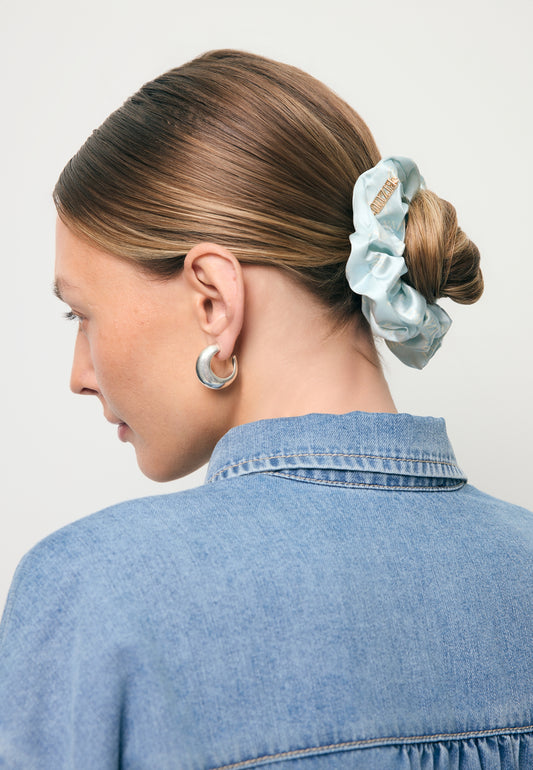 Blue SILKY silk scrunchie with logo