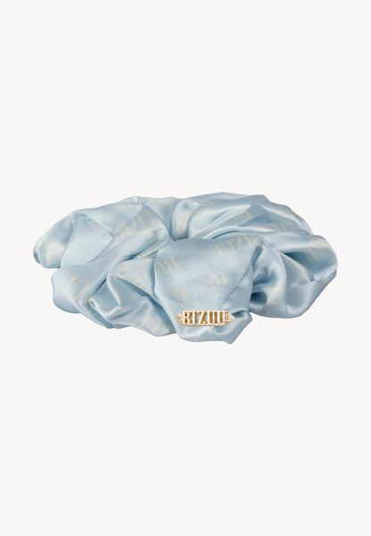 Blue SILKY silk scrunchie with logo