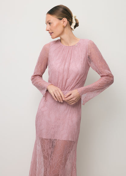 Pink lace maxi dress SOLIN