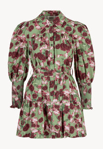 Mini cotton dress with original SOREZIA print, green