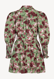 Mini cotton dress with original SOREZIA print, green