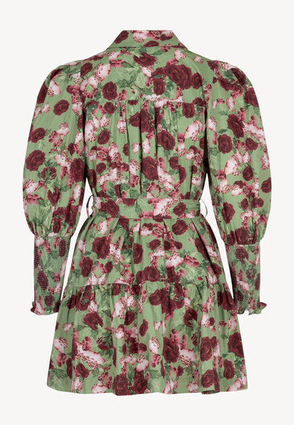 Mini cotton dress with original SOREZIA print, green