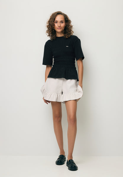Black SORIA T-shirt with decorative ruching