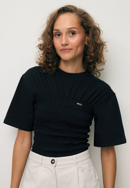 Black SORIA T-shirt with decorative ruching
