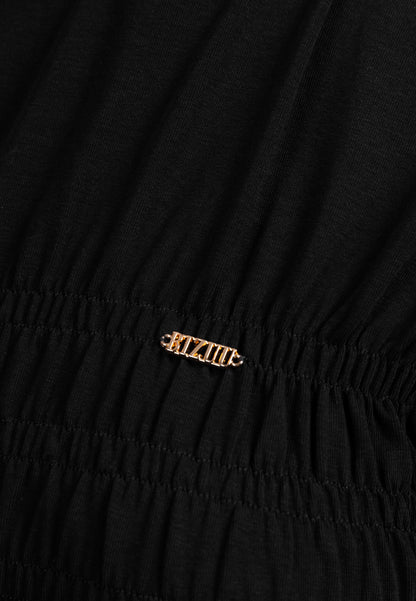 Black SORIA T-shirt with decorative ruching