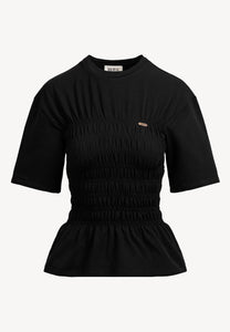 Black SORIA T-shirt with decorative ruching