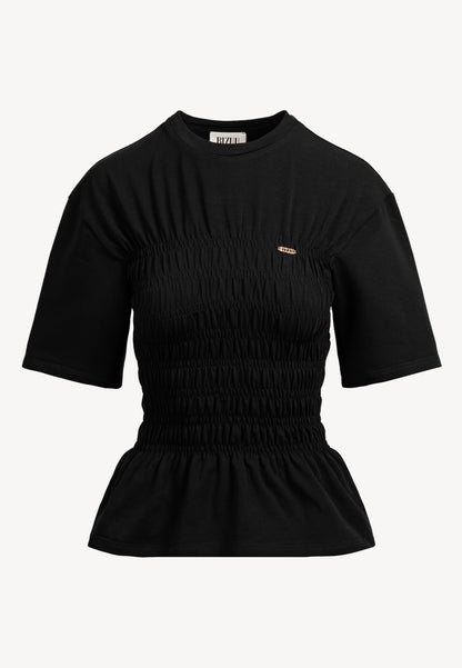 Black SORIA T-shirt with decorative ruching