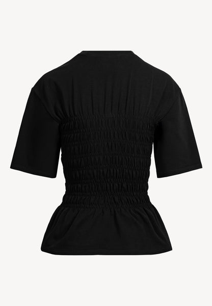 Black SORIA T-shirt with decorative ruching