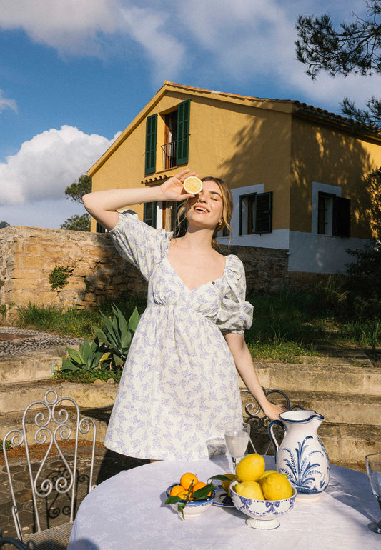 Cream mini dress in author's print ALMAR